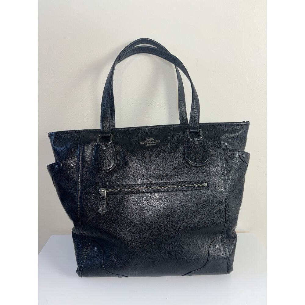 Coach Mickie Tote Black Pebbled Leather F34039 Shoulder Hobo Tote Gunmetal